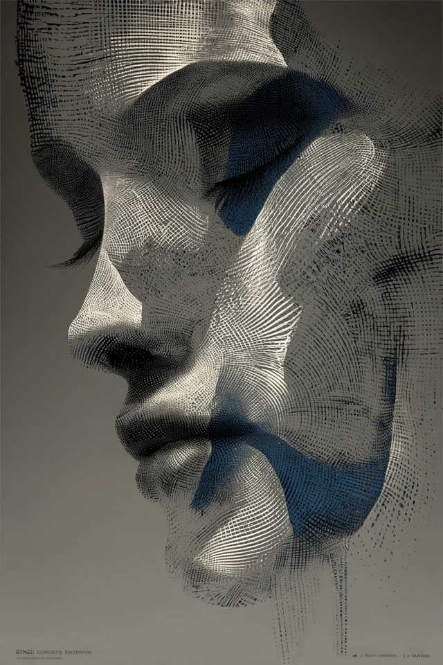 Minimalist Portrait Woman Grayscale with Blue Accents Art