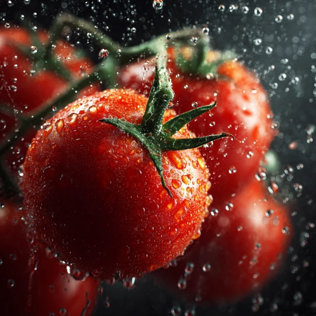 Fresh Tomato with Water Drops Studio Shot
