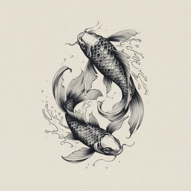 Koi Fish Tattoo Design Upward and Downward Motion