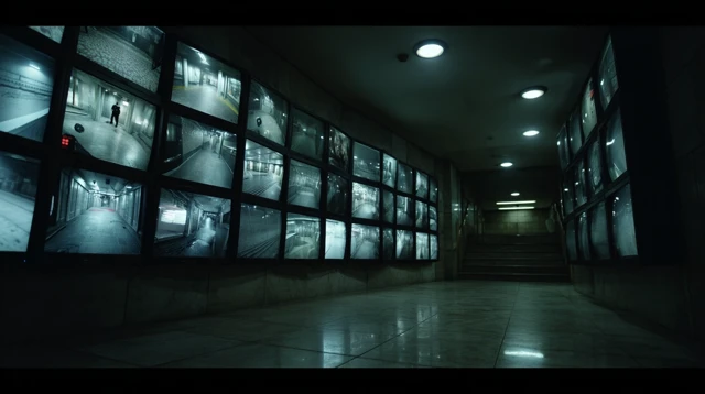 CCTV Wall Dark and Silent Surveillance Scene