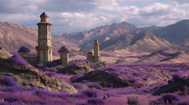 Elven Fantasy Towers in a Lavender Field