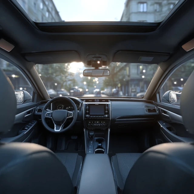 Modern Car Interior Design Bright Daylight Detail Textures