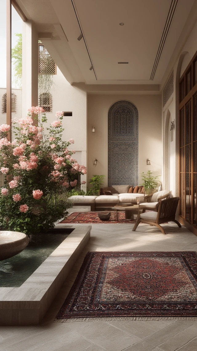 Modern Living Room with Persian Courtyard Design