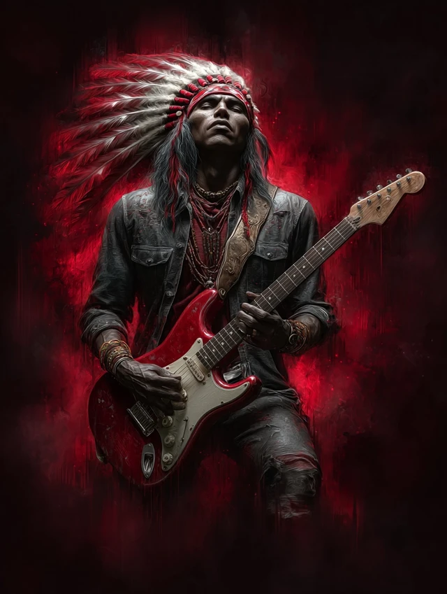 Native American Warrior Guitarist Art