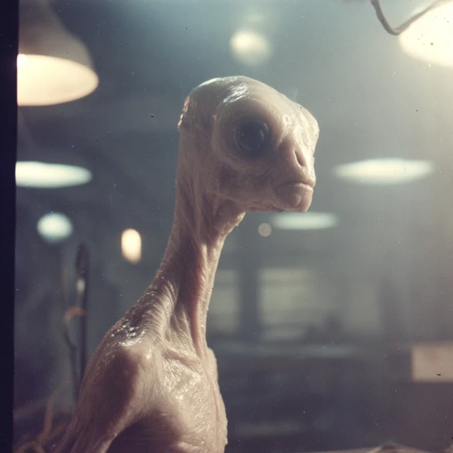 Alien Grey Creature in 1970s Lab Photography