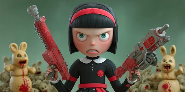 Undead Girl with Guns and Zombie Bunnies