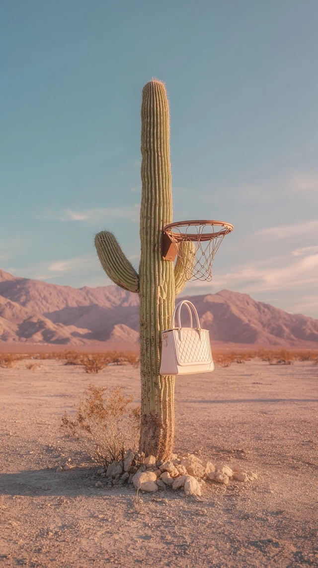 Surreal Desert Scene Cactus Basketball Bag