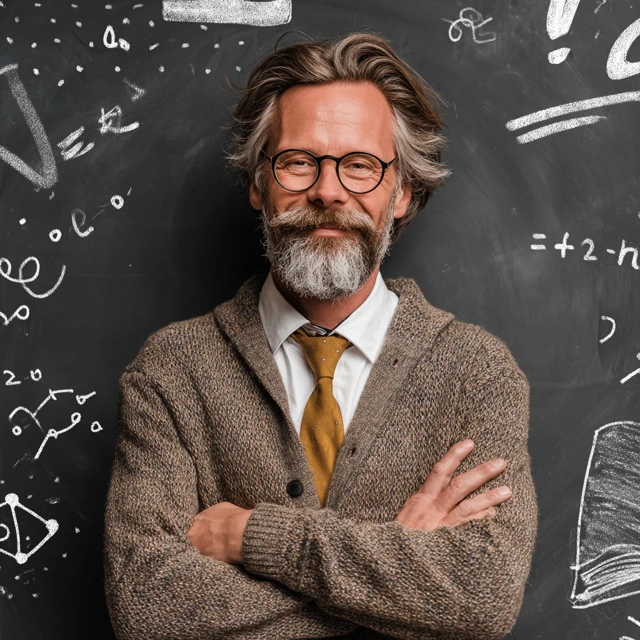 Math Teacher on Chalkboard Warm and Professional