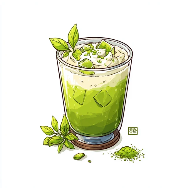 Matcha Drink Illustration in Ghibli Style