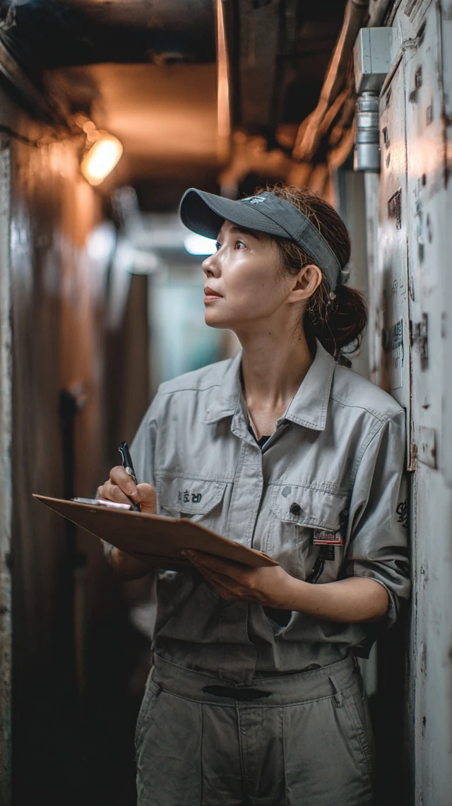 Korean Woman Checking Electric Meters