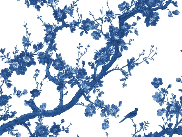 Cobalt Blue Cherry Blossom Porcelain Art