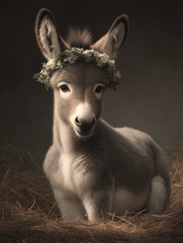 Cute Baby Donkey Oil Painting Flower Crown