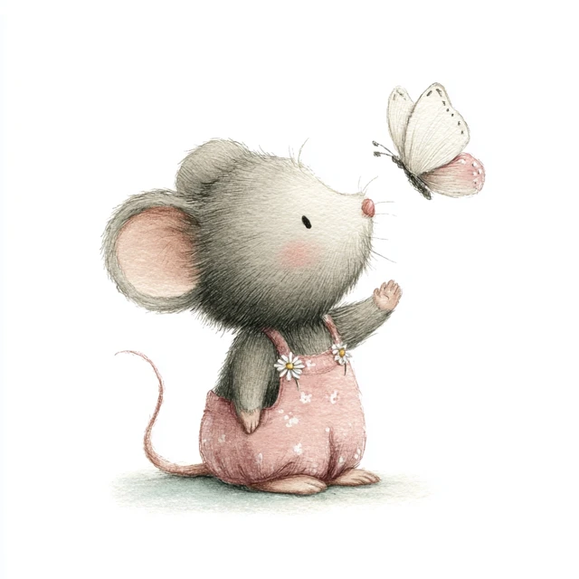 Adorable Mouse Illustration with Butterfly