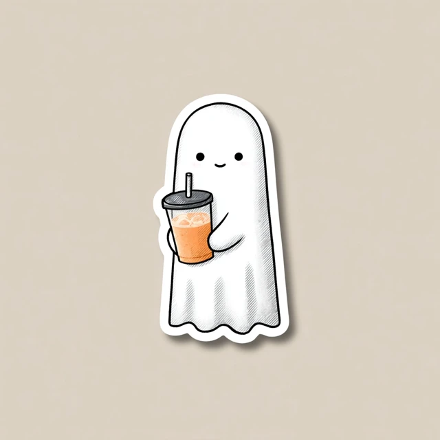 Cute Ghost Sticker with Iced Coffee