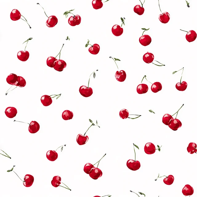 Cute Red Cherry Pattern on White Background