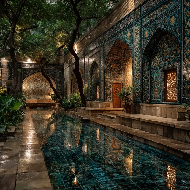 Persian Garden Oasis Samarkand Palace Architecture Evening