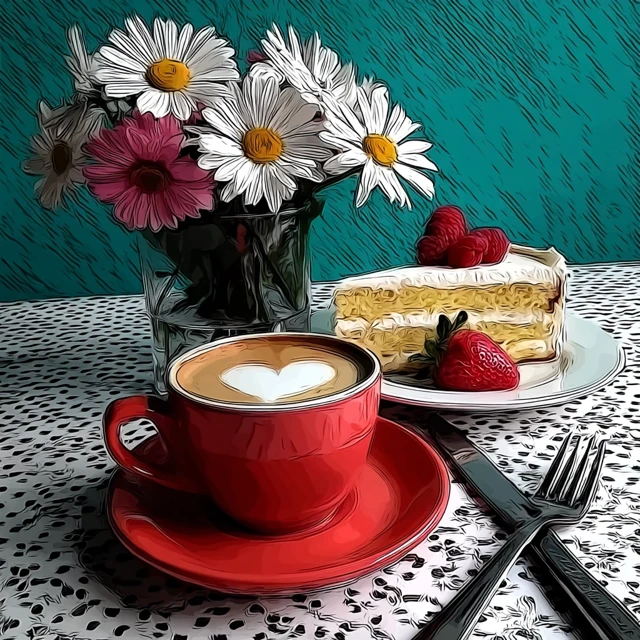 Coffee Cake Daisies Illustration