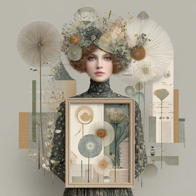 Flower Person Holding Frame AI Art Exhibition Poster