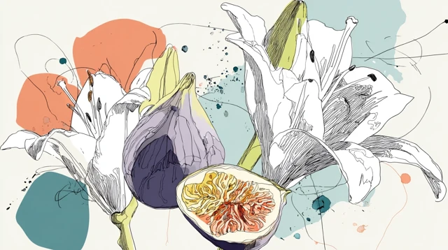 Hand-drawn Lilies and Figs Vector Art
