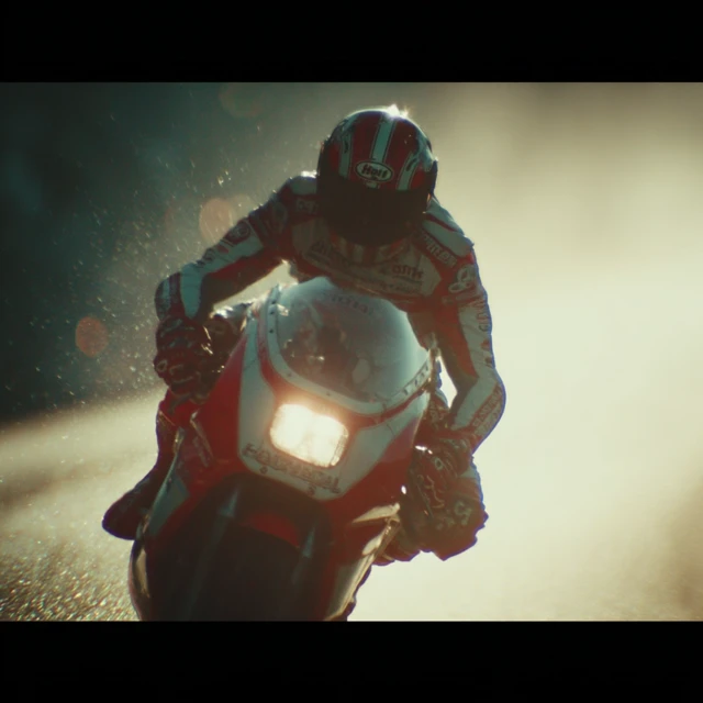 Motorcycle Racer in Action Movie Footage