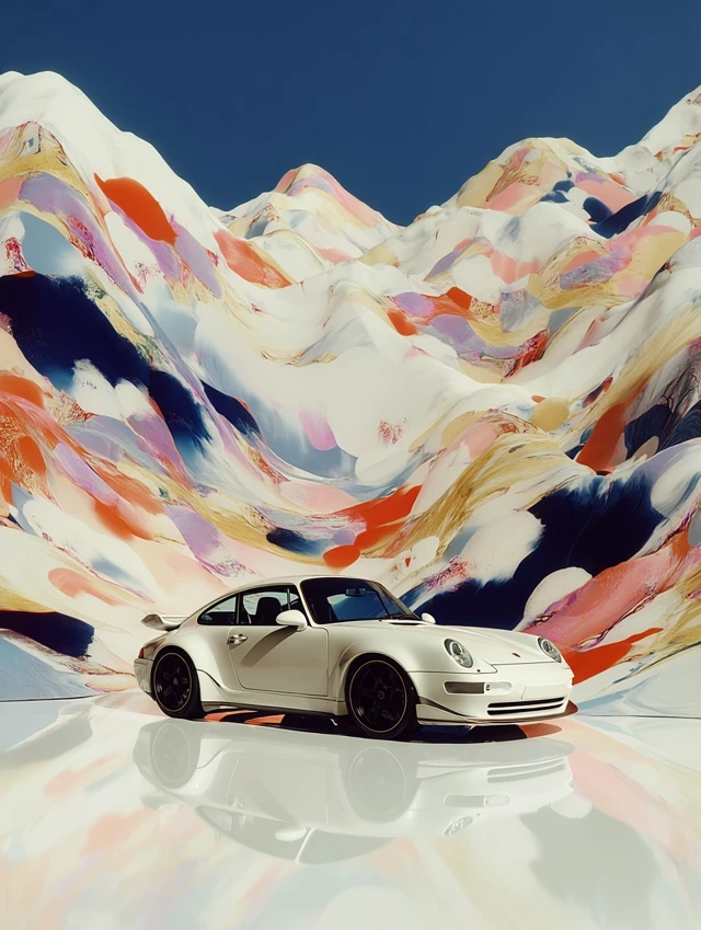 Porsche 911 in Minimalist Chinese Painting Style