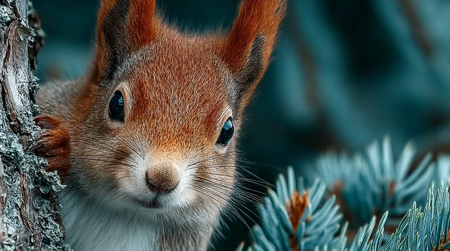 Hyperrealistic Red Squirrel on a Pine Branch Wildlife