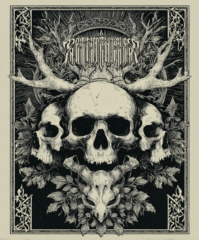Gothic Skull Art Black Metal Band TShirt Design
