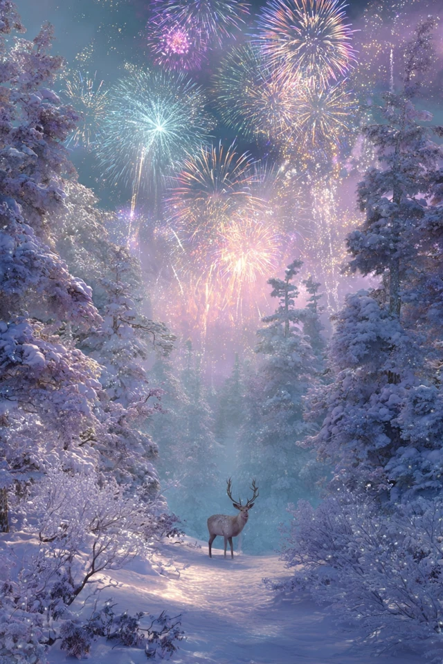 Magical Winter Wonderland Fireworks and Reindeer