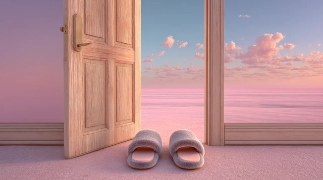 Escape to Tranquility: Slippers, Doorway to Pastel Void