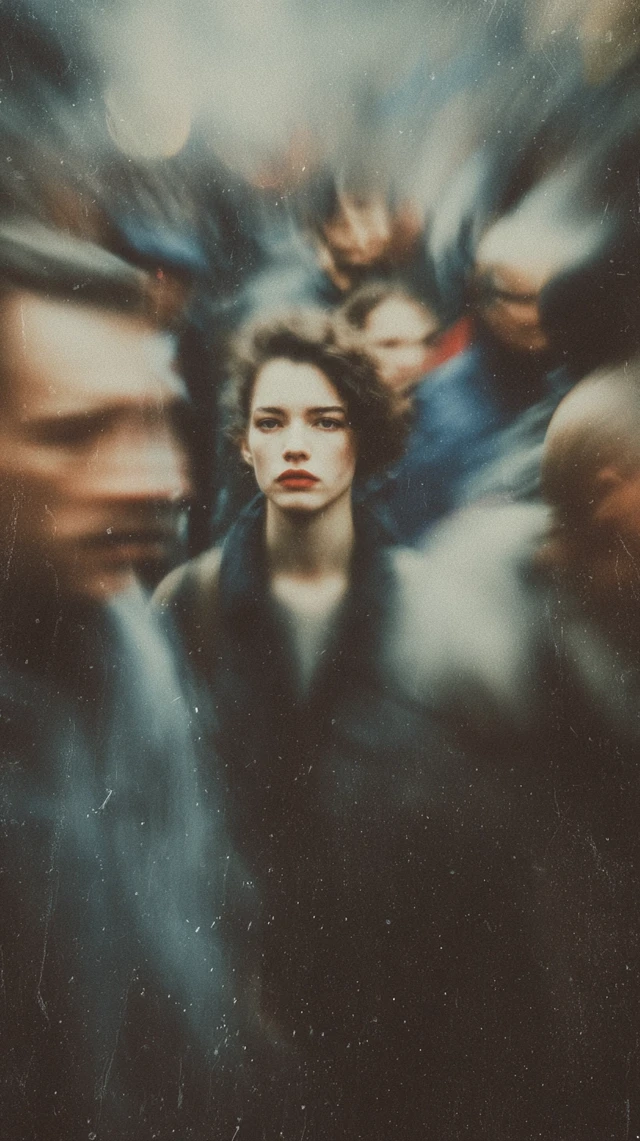 Woman in Crowd Cinematic Portrait