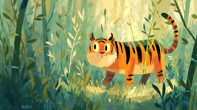 Adorable Tiger in a Bamboo Forest
