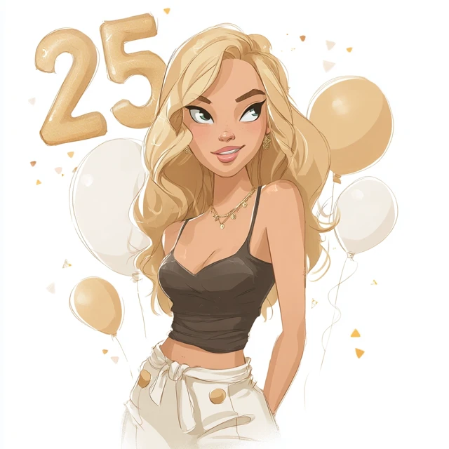 Blonde Girl Turning 25 Cartoon Birthday Illustration