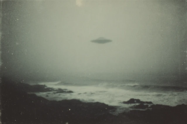 Flying Saucer Over Ocean Melancholic 1960s Film