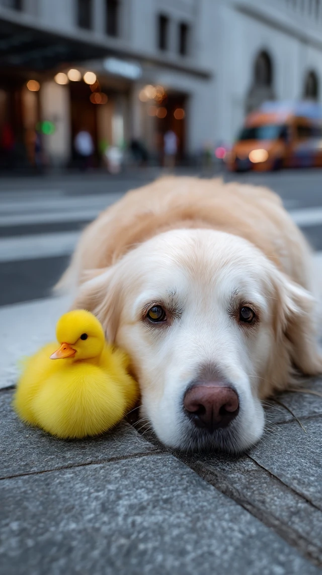 Golden Retriever and Rubber Duck Friendship