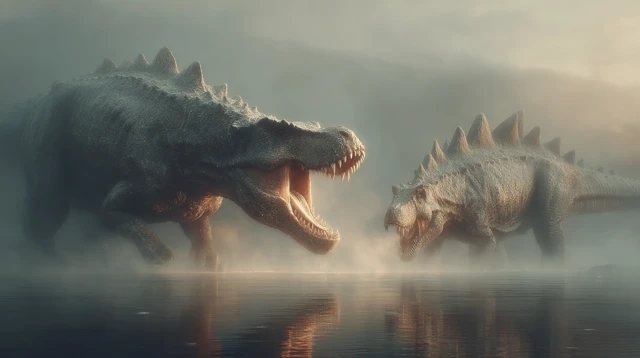 Ceratosaurus Ambush Stegosaurus At Watering Hole
