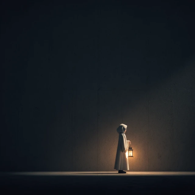 Girl with Lantern Dramatic Lighting Minimalist