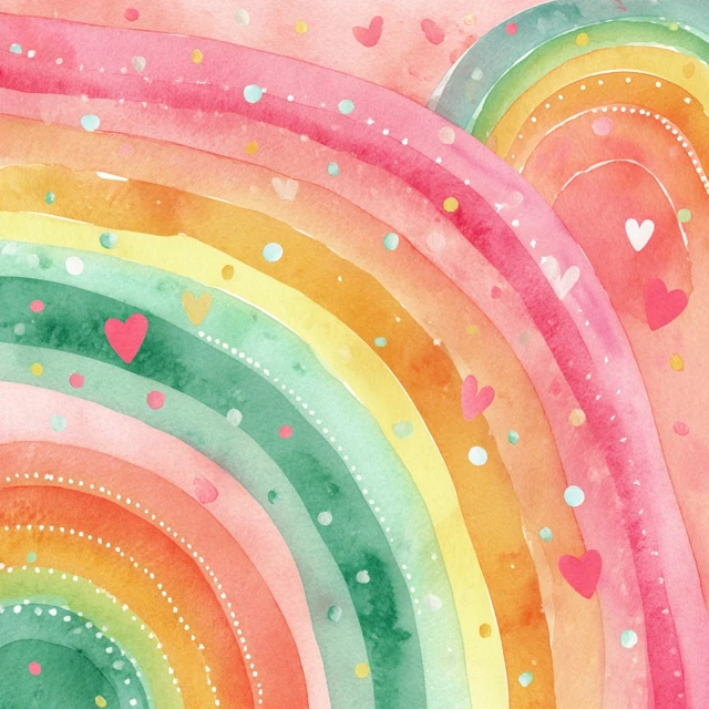 Watercolor Rainbow with Hearts Sweet and Playful