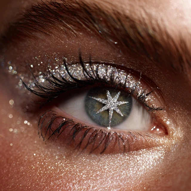 Sparkly Eye Makeup with Star Eyeliner Macro Photography