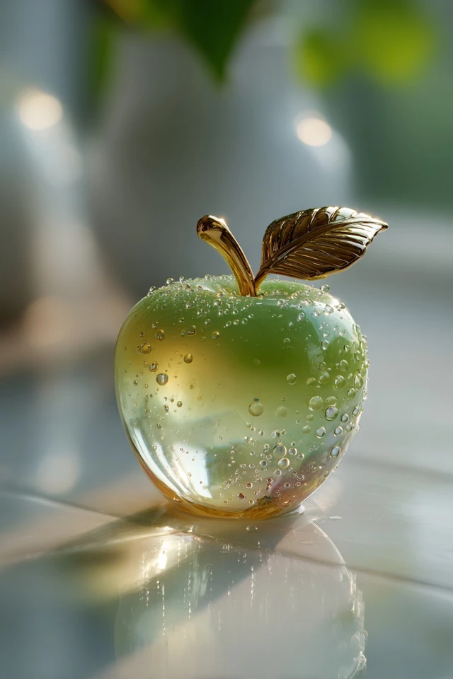 Glass Apple Sculpture with Gold Leaf