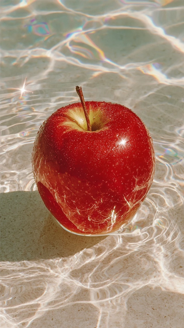 Red Apple Floating in Water Y2K Aesthetic