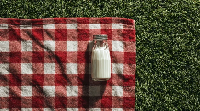 Picnic Scene Milk Bottle Red White Checkered Cloth