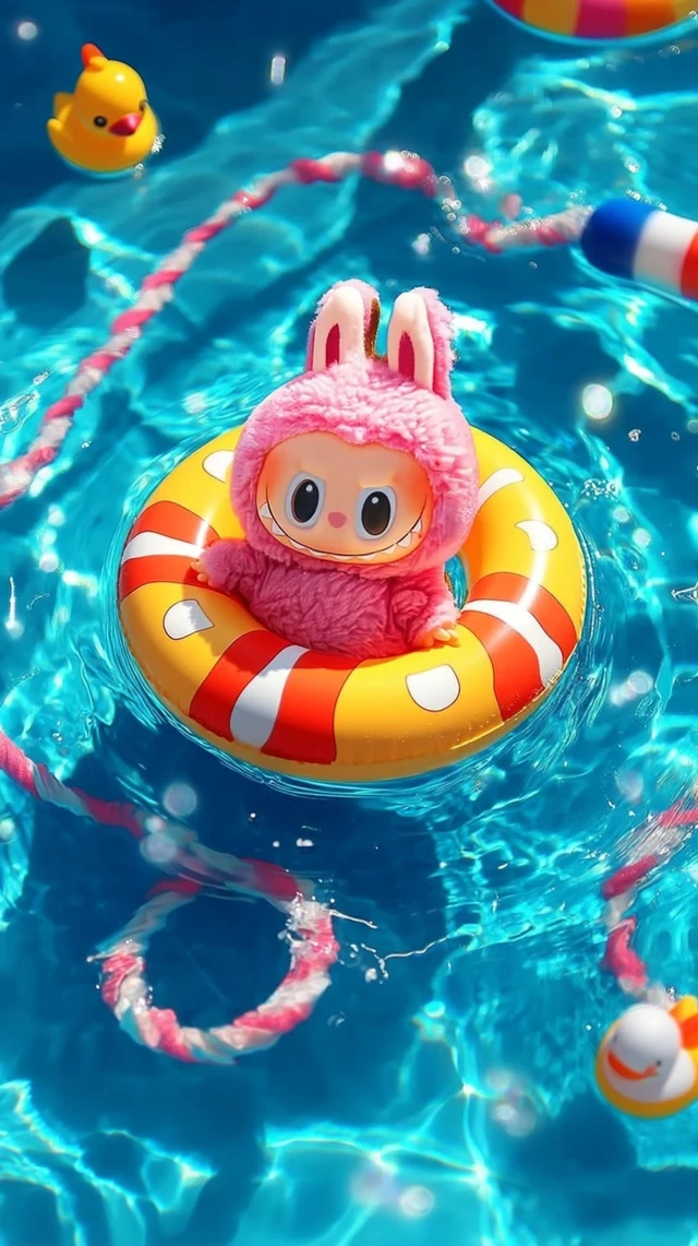 Cartoon Bunny Floating in Pool Wallpaper