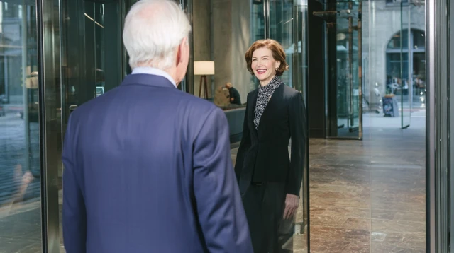 Elegant Bank Lobby Greeting Warm Welcome