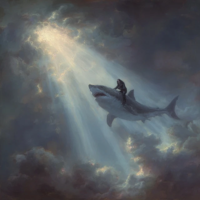 Ozzy Osbourne Riding a Shark to Heaven Art