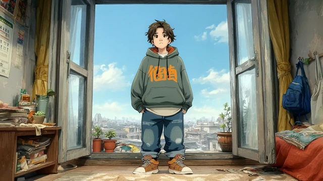 Chinese Anime Boy Looking Out Window Reflective Mood