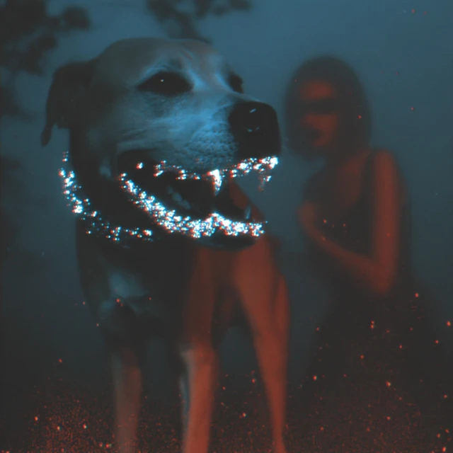 Dog and Girl Mystical Art with Purple Lighting