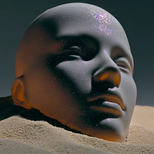 Ceramic Mask in Sand: Mysterious and Blank