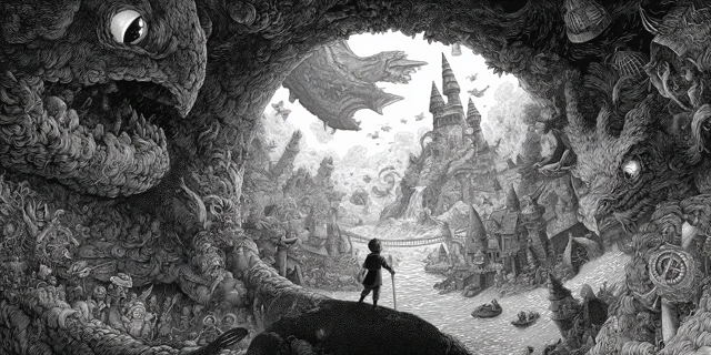 Fantasy Illustration Black and White Adventure