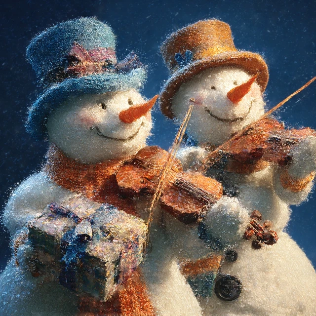 Snowman Violin Players Christmas Scene