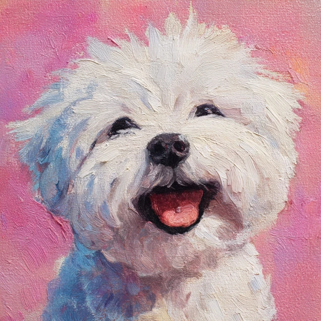 Happy Maltese Dog Oil Painting Portrait